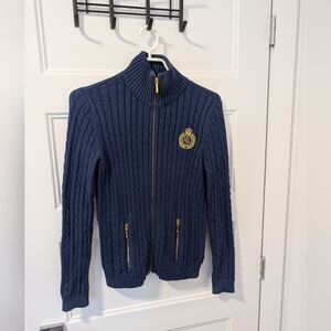 Lauren Ralph Lauren/Navy Blue Cable Knit Zip-Up Sweater Sz S